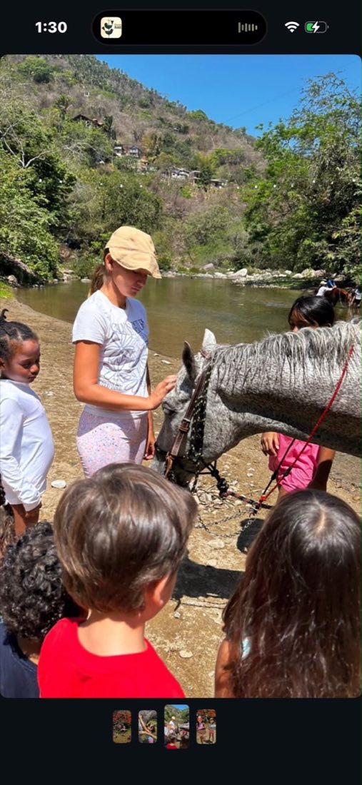 Una niña acaricia el cuello de un caballo durante el primer encuentro